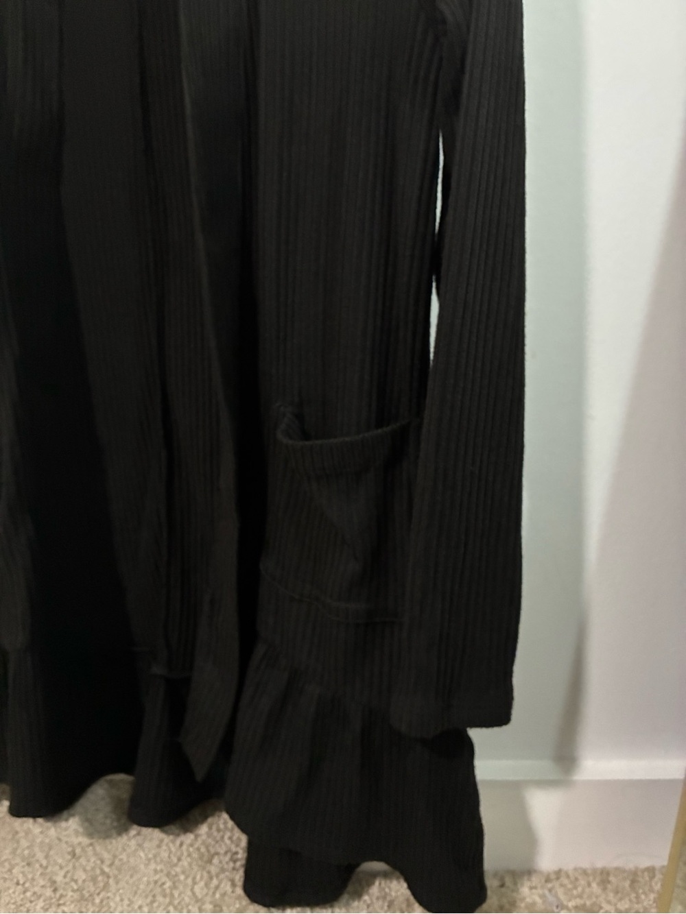 Black Ribbed Open Cardigan - Picture 3 of 3